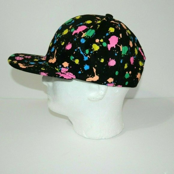 Headlines Black Snapback Hat Paint Splatter Drips - Picture 5 of 7